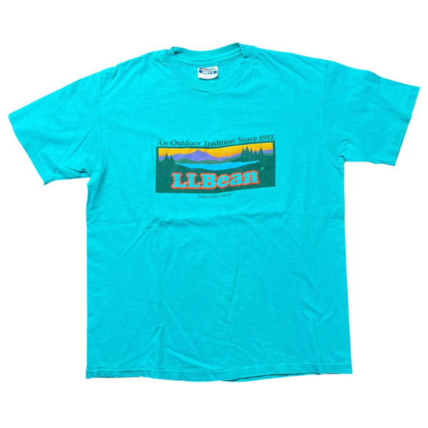 Vintage HANES L.L. Bean Outdoor Tradition Logo Graphic T Shirt 80s Blue L