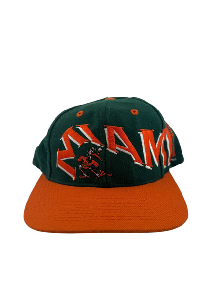 Vintage SIGNATURE Miami Hurricanes Big Logo Wraparound Snapback Hat 90s Green Orange