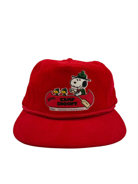 Vintage AHS Peanuts Camp Snoopy Knott's Corduroy Snapback Hat 80s Red