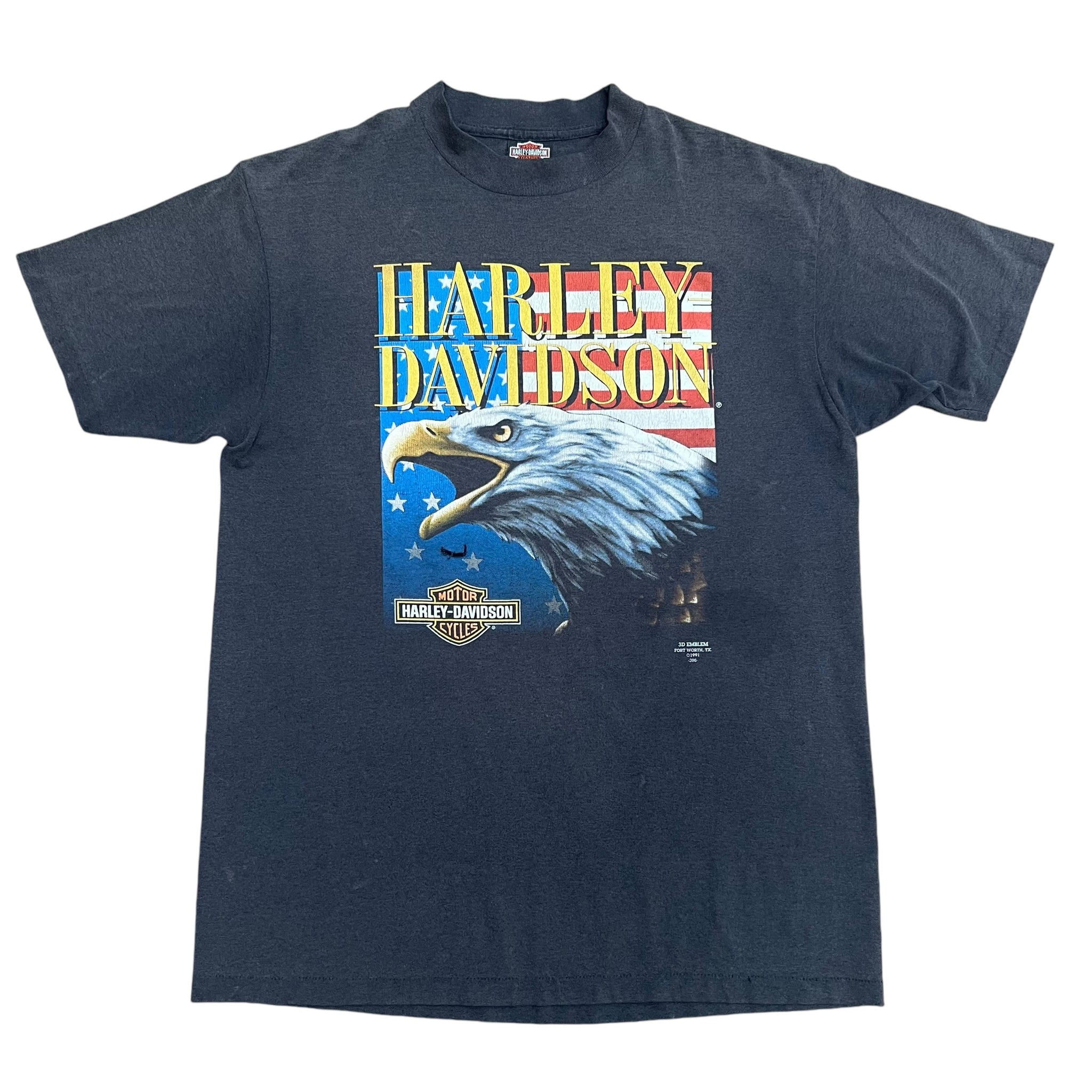 Vintage 3D EMBLEM Harley Davidson Eagle USA Flag 1991 T Shirt 90s 