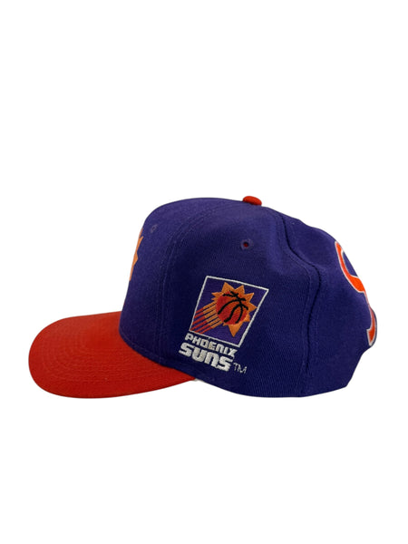 Vintage SPORTS SPECIALTIES Phoenix Suns Color Block Script Snapback Hat 90s Purple Orange