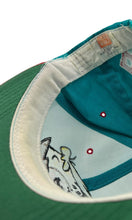 Load image into Gallery viewer, Vintage AMERICAN NEEDLE Barney The Flintstones Blockhead Snapback Hat 90s Teal Red
