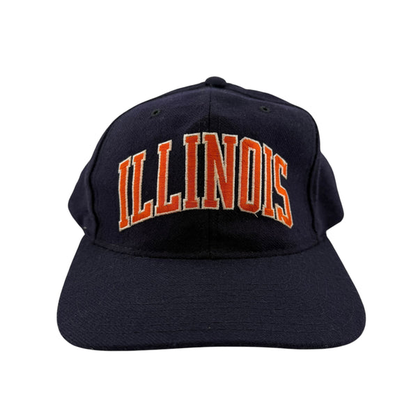 Vintage STARTER Illinois Fighting Illini Snapback Hat 90s Wool Blue