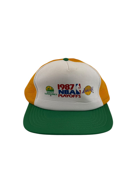 Vintage Seattle Supersonics Los Angeles Lakers 1987 NBA Playoffs Trucker Mesh Snapback Hat 80s Multicolor