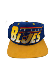 Load image into Gallery viewer, Vintage LOGO ATHLETIC St. Louis Blues Big Logo Snapback Hat 90s Blue Yellow NWT
