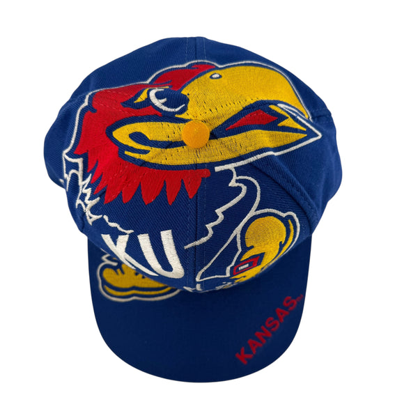 Vintage THE GAME Kansas Jayhawks Big Logo Wrap Around Snapback Hat 90s Blue