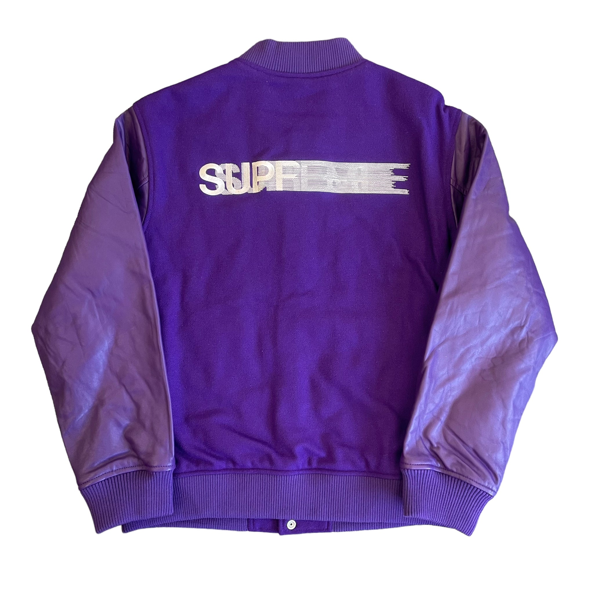 New SUPREME Motion Logo Varsity Jacket Purple – Reset Web Store