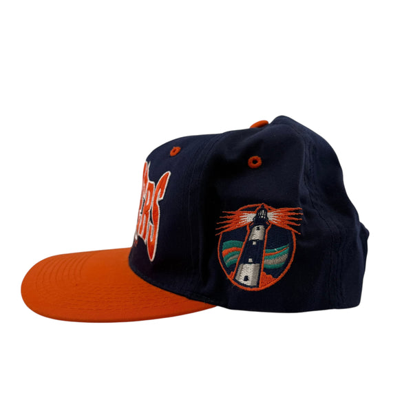 Vintage G CAP New York Islanders Fisherman Lighthouse Wave Snapback Hat 90s Grosscap Blue Orange