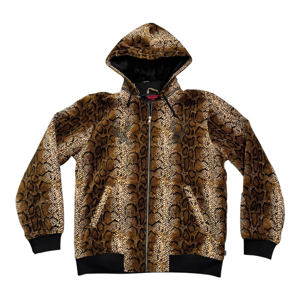 New Supreme Velvet Snakeskin Hooded Bomber Jacket Brown Size X-Large