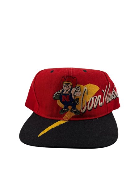 Vintage Nebraska Cornhuskers Big Brim Logo Snapback Hat 90s Red Black