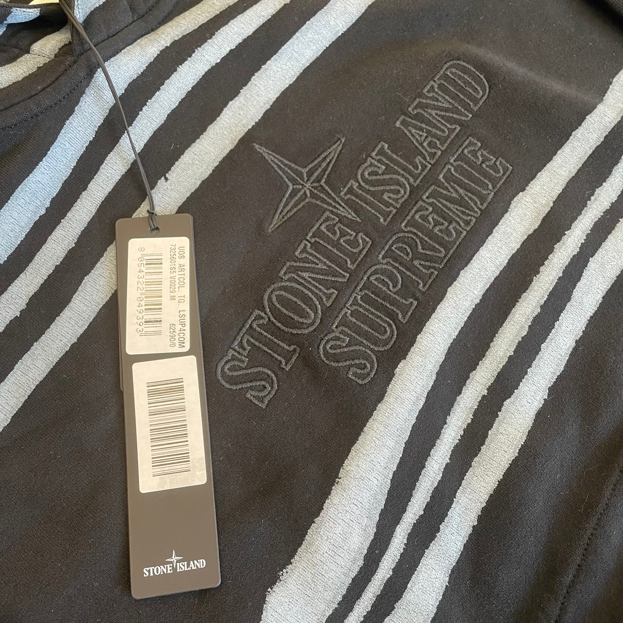 NWT SUPREME x STONE ISLAND Warp Stripe Hoodie Sweatshirt Black – Reset Web  Store