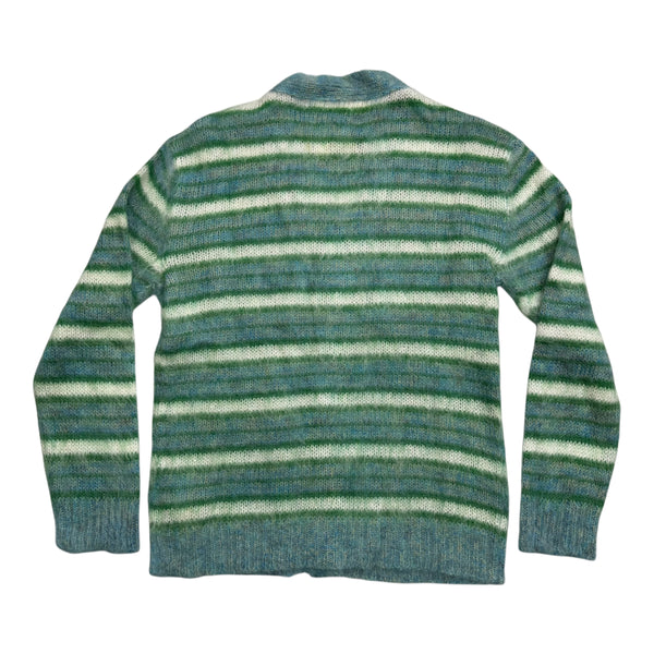 New Marni Iconic Brushed Striped Cardigan Turquoise Size 54