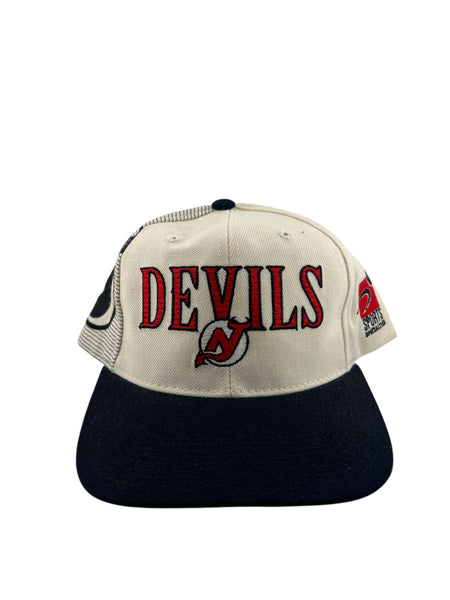 Vintage SPORTS SPECIALTIES New Jersey Devils Laser Shadow Snapback Hat 90s White Black