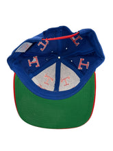 Load image into Gallery viewer, Vintage SIGNATURES SPORTSWEAR Texas Rangers Wraparound Logos Snapback Hat 90s Blue Red
