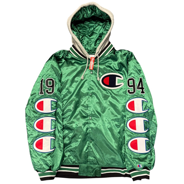 NEW Supreme Champion Hooded Satin Varsity Jacket Kelly Green Sz XL
