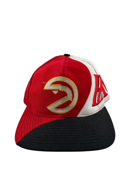Vintage DREW PEARSON Atlanta Hawks Color Block Wraparound Snapback Hat 90s Multicolor