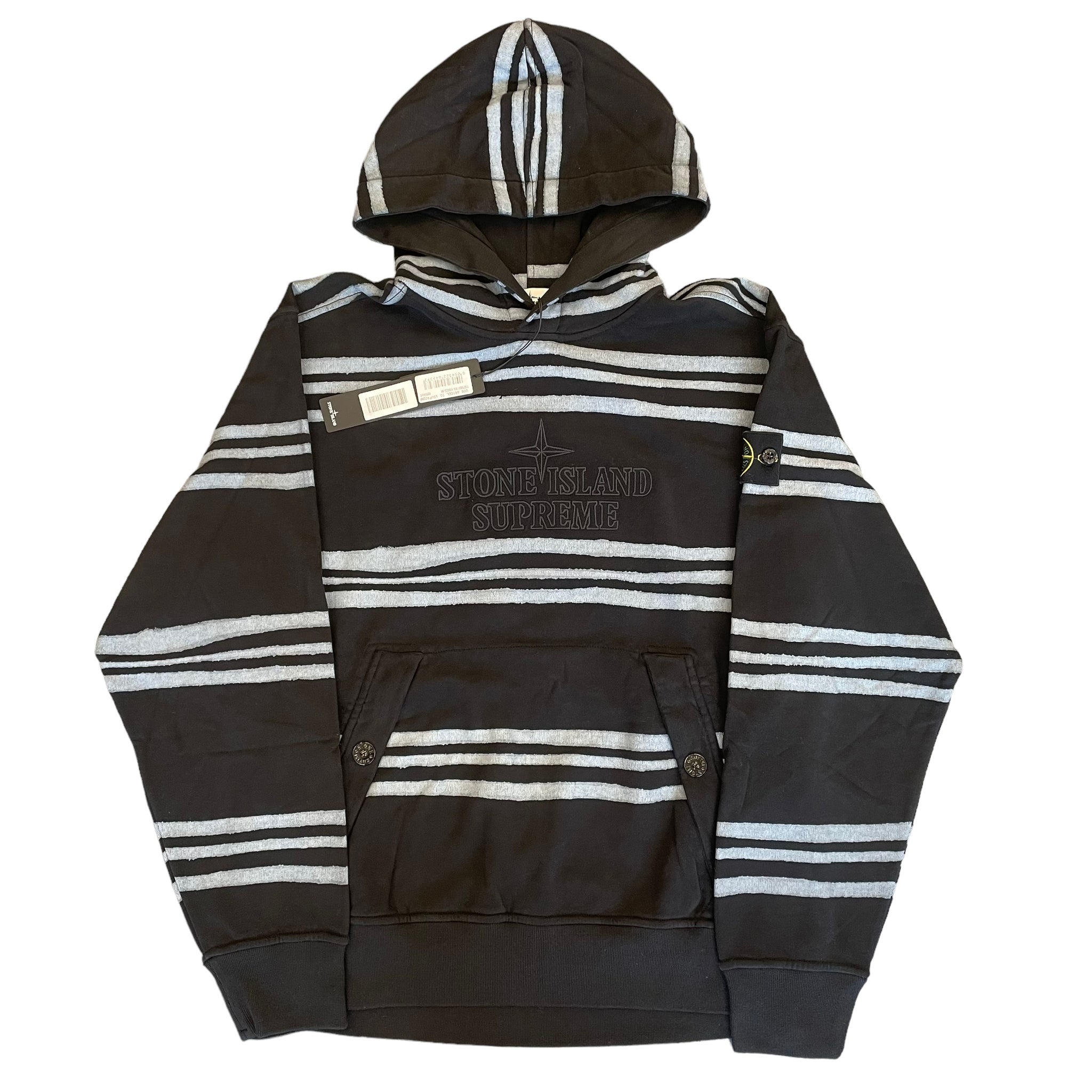 NWT SUPREME x STONE ISLAND Warp Stripe Hoodie Sweatshirt Black – Reset Web  Store