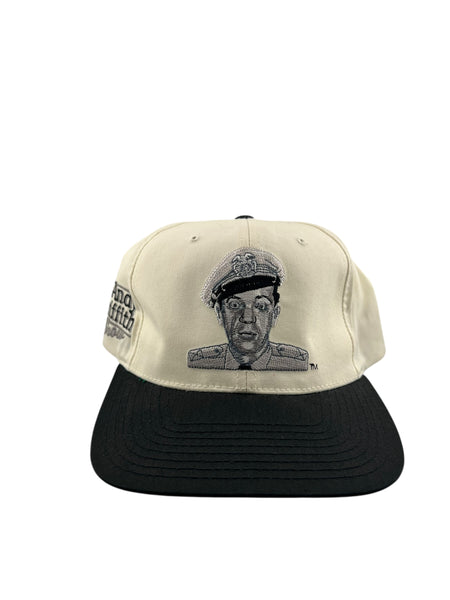 Vintage AMERICAN NEEDLE Barney Fife Andy Griffith Show Blockhead Snapback Hat 90s White Black