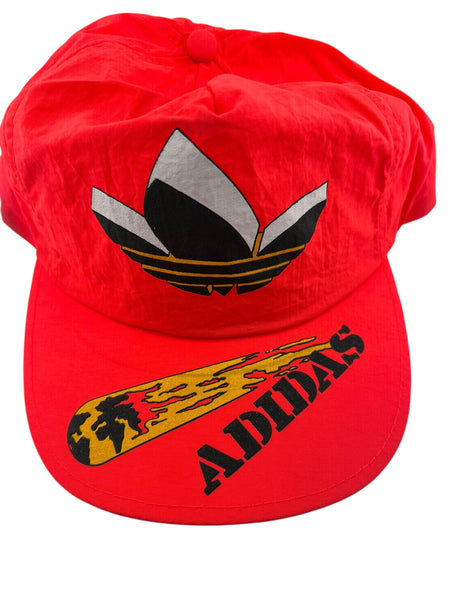 Vintage ADIDAS Big Trefoil Logo Nylon Snapback Hat 80s 90s Neon Red