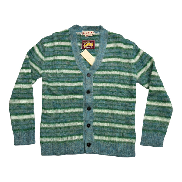 New Marni Iconic Brushed Striped Cardigan Turquoise Size 54