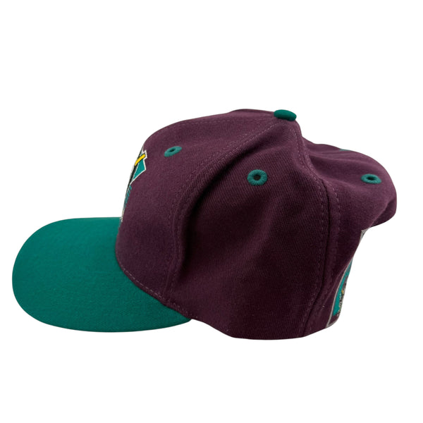 Vintage THE GAME Anaheim Mighty Ducks Two Tone Snapback Hat 90s Purple Teal