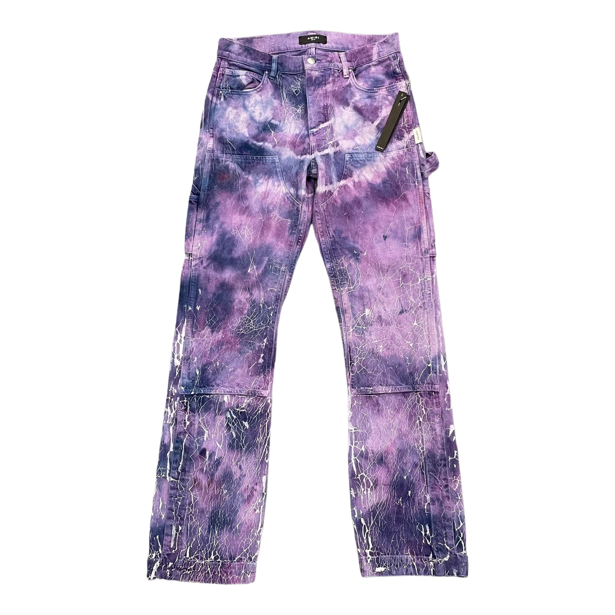 NWT Amiri Denim Flared Double Knee Tie-dye Cotton Logo Jeans