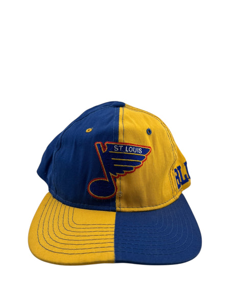 Vintage STARTER St. Louis Blues Two Tone Split Color Block Snapback Hat 90s Blue Yellow