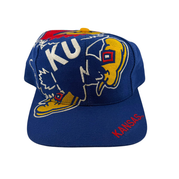 Vintage The Game Kansas Jayhawks Big Logo 90s Snapback Hat Blue