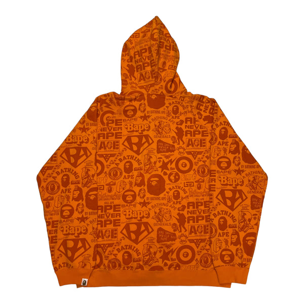 New BAPE logo full zip hoodie Orange A Bathing Ape NIGO Size XL
