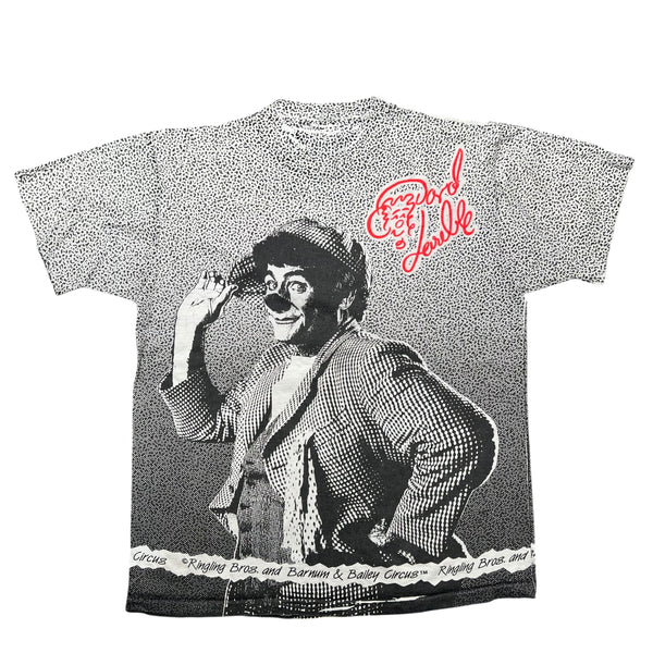 Vintage SANDBAGS David Larible Ringling Bros. & Barnum & Bailey Circus Clown All Over Print T Shirt 90s AOP White OSFA