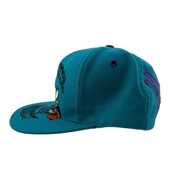 Vintage AJD Charlotte Hornets Big Logo Arch Back Snapback Hat 90s Teal