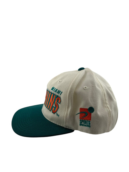 Vintage SPORTS SPECIALTIES Miami Dolphins Laser Shadow Snapback Hat 90s White Teal