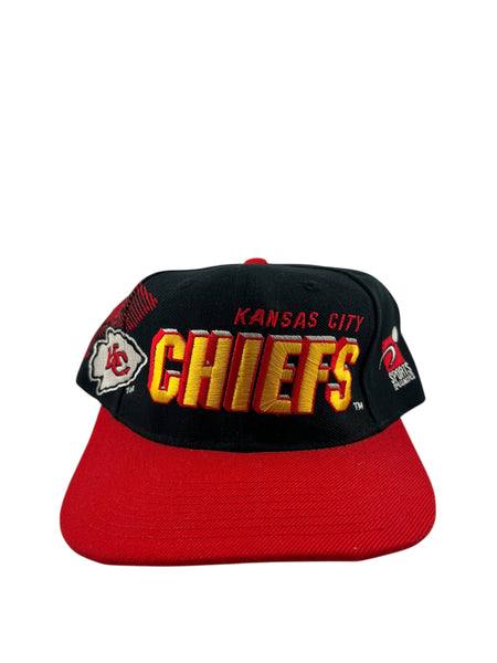 Vintage SPORTS SPECIALTIES Kansas City Chiefs Laser Shadow Snapback Hat 90s Black Red
