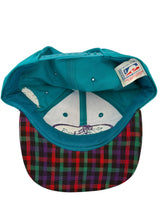 Load image into Gallery viewer, Vintage DREW PEARSON Charlotte Hornets Plaid Logo Brim Snapback Hat 90s Teal NWT

