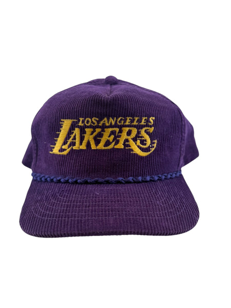 Vintage YOUNGAN Los Angeles Lakers Corduroy Snapback Hat 80s Purple