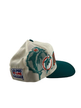 Load image into Gallery viewer, Vintage SPORTS SPECIALTIES Miami Dolphins Laser Shadow Snapback Hat 90s White Teal NOS
