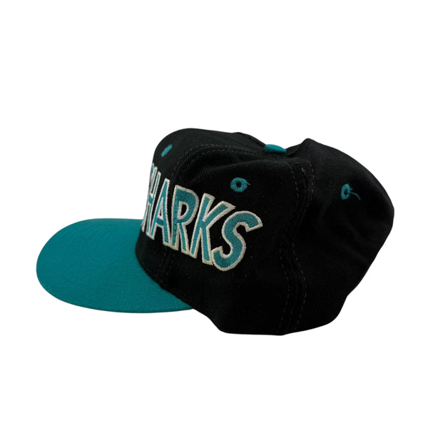 Vintage AJD San Jose Sharks Wrap Around Snapback Hat 90s Black Teal