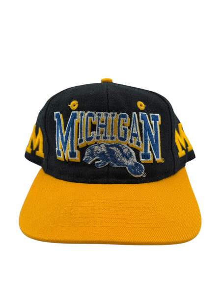 Vintage TOW Michigan Wolverines Big Logo Snapback Hat 90s Black Yellow