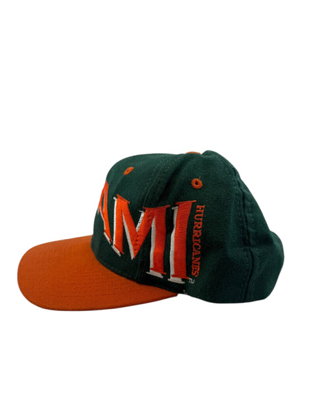 Vintage SIGNATURE Miami Hurricanes Big Logo Wraparound Snapback Hat 90s Green Orange