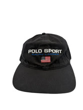 Load image into Gallery viewer, Vintage POLO SPORT Ralph Lauren USA Flag Spell Out Strapback Hat 90s Y2K Black
