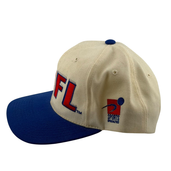 Vintage SPORTS SPECIALTIES NFL Shield Shadow Laster Snapback Hat 90s Cream Blue