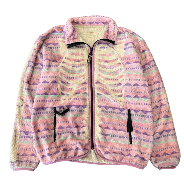 Kapital Ashland Stripe & Bone Fleece Jacket Pink Sz 3