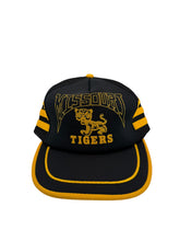 Load image into Gallery viewer, Vintage INTERNATIONAL Missouri Tigers Mizzou Striped Snapback Mesh Trucker Hat 70s 80s Black Gold
