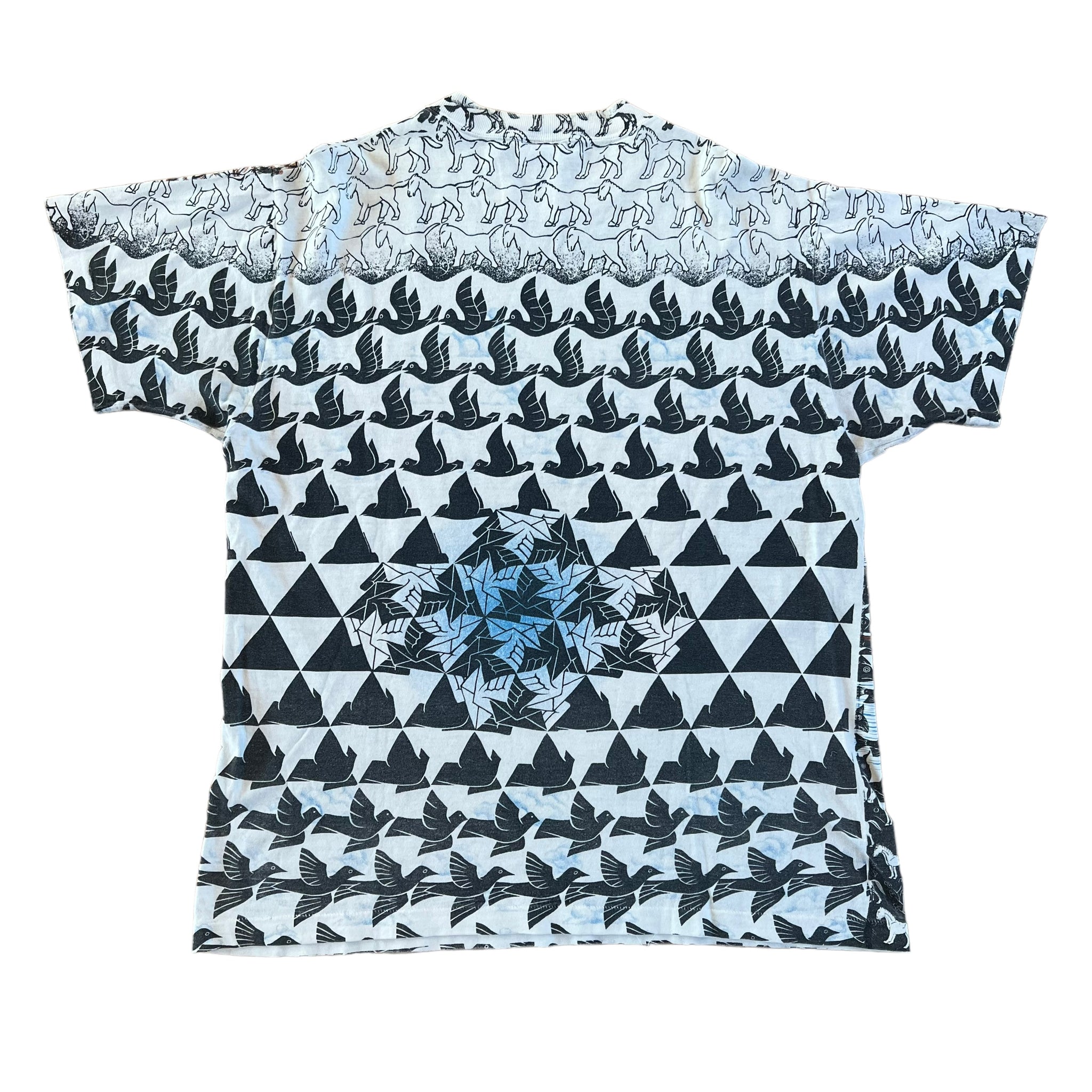 Vintage ANDAZIA MC Escher Fish AOP All Over Print Art T Shirt 90s L – Reset  Web Store