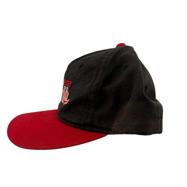Vintage SPORTS SPECIALTIES New Jersey Devils Script Snapback Hat 90s Black Red