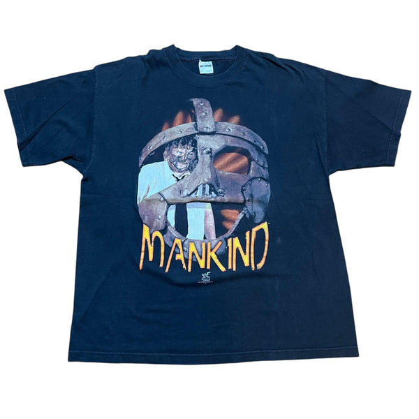 Vintage HYLAND Mick Foley Mankind Big Face Mask 1998 WWF Wrestling T Shirt 90s Black