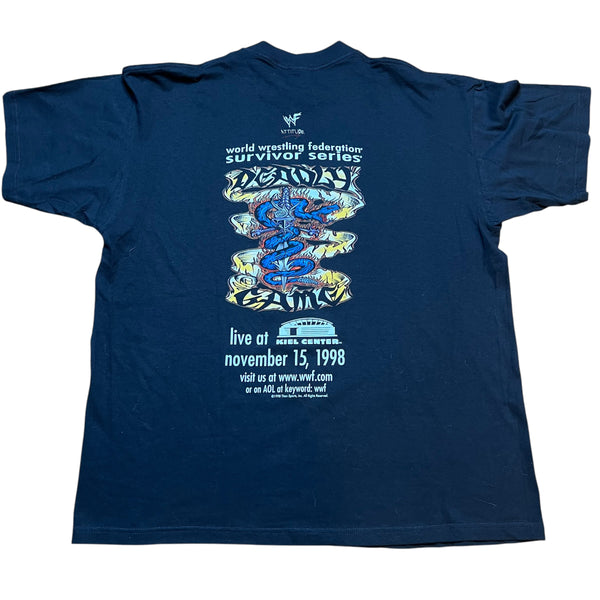 Vintage VAN METER WWF Survivor Series Deadly Game Skull 1998 Wrestling T Shirt 90s Black XL