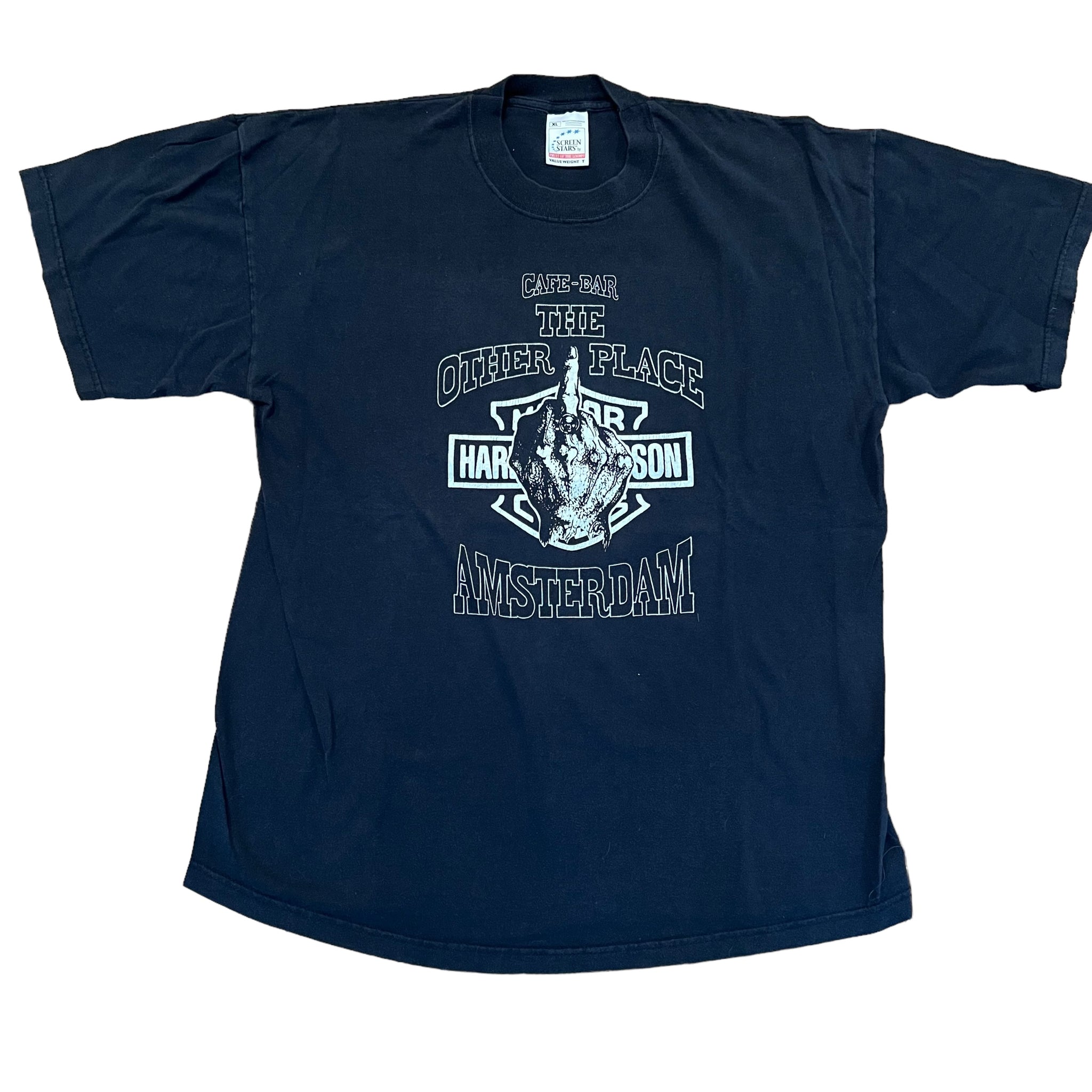 Vintage Harley Davidson Cafe Bar Amsterdam Middle Finger T Shirt 