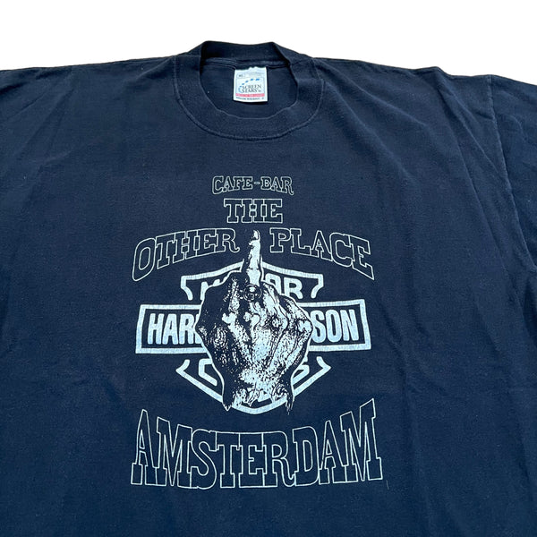 Vintage Harley Davidson Cafe Bar Amsterdam Middle Finger T Shirt 90s XL