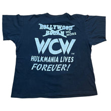 Load image into Gallery viewer, Vintage REDFACE Hulk Hogan Is Back No More Hollywood Hulkster Hulkamania Lives Forever WCW Wrestling T Shirt 90s Black XL
